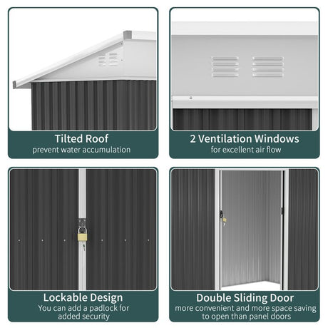 Outsunny 7.6 x 4.3ft Garden Storage Shed with Lockable Sliding Doors and Ventilation, Metal Garden Tool Storage House, Dark Grey