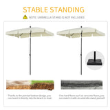 Outsunny 2 x 1.3m Garden Parasol Umbrella, Outdoor Market Table Umbrella with Ruffles & Aluminium Pole, Rectangular Tilting Parasol Sun Shade Canopy, Cream White