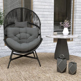 Outsunny Rattan Egg Chair, Oversized Freestanding Garden Egg Chair with Thick Tufted Cushion, Headrest, Steel Frame for Indoor and Outdoor Use, Charcoal Grey