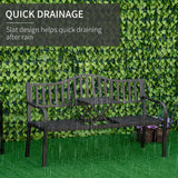 Outsunny Metal Outdoor Bench with Liftable Middle Table, Patio Loveseat, Garden Bench for Garden, Porch, Seats 23 People, Black