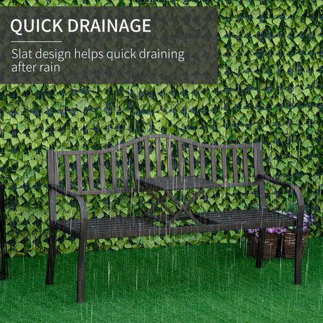 Outsunny Metal Outdoor Bench with Liftable Middle Table, Patio Loveseat, Garden Bench for Garden, Porch, Seats 23 People, Black