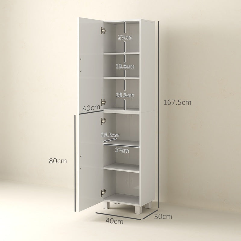 HOMCOM Tall Bathroom Cabinet, Freestanding Bathroom Cabinet with Adjustable Shelves and Double Doors