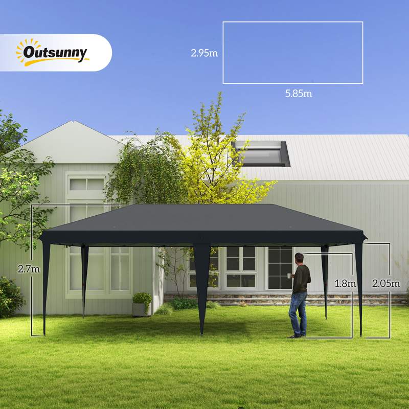 Outsunny 3 x 6 m Pop Up Gazebo, Foldable Canopy Tent, Height Adjustable Wedding Awning Canopy w/ Carrying Bag, Black