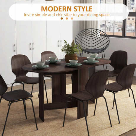 HOMCOM Folding Dining Table, Drop Leaf Table for Small Spaces, Oval Tabletop for Dining Room, Chocolate Wood Effect