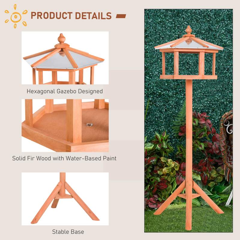 PawHut Wooden Bird Table Free Standing Feeder Garden Sheltered Feeding Station Parrot Stand Birdhouse Φ40x113cm