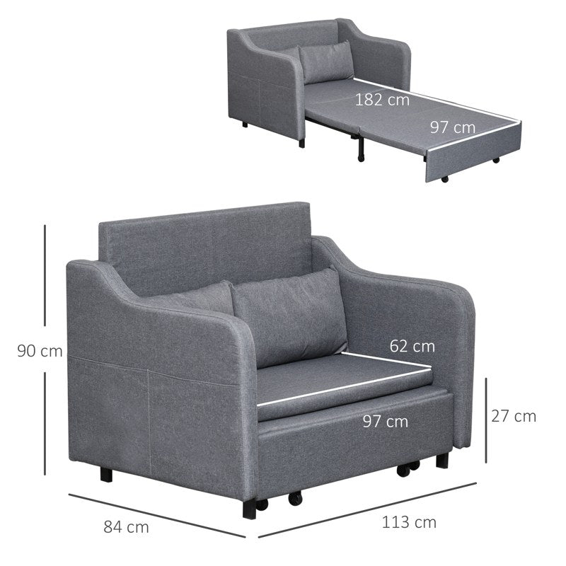 HOMCOM Two-Seater Pull-Out Sofa Bed - Grey