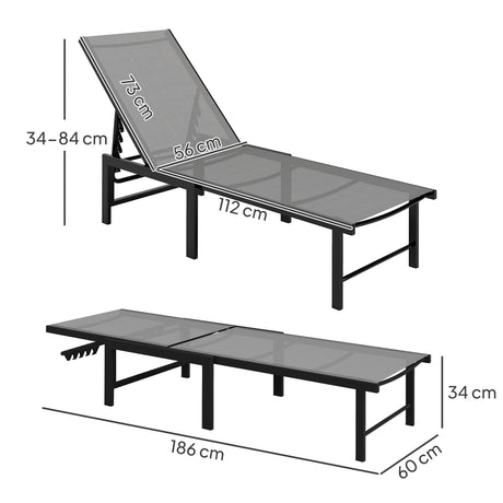Outsunny Reclining Sun Lounger - Grey