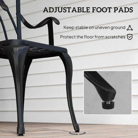 Outsunny 3 Pieces Garden Dining Set for 2, Cast Aluminium Outdoor Dining Set with 2 Armchairs and Round Dining Table with Parasol Hole, Garden Furniture Set, Brown