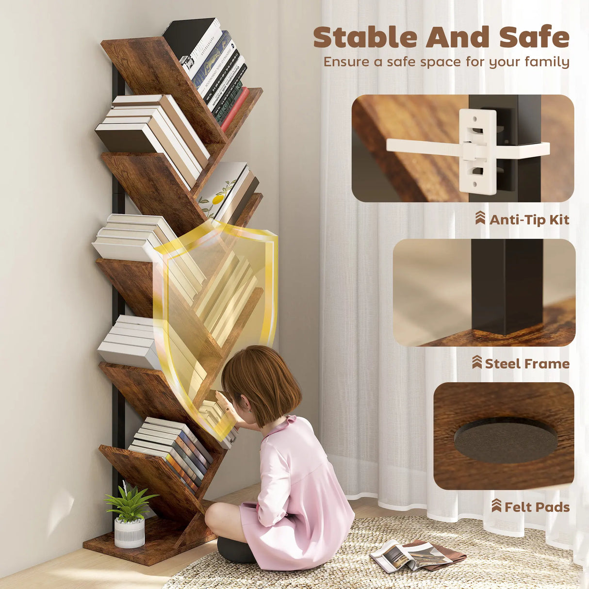 HOMCOM Eight-Section Tree Bookcase - Wood-Effect