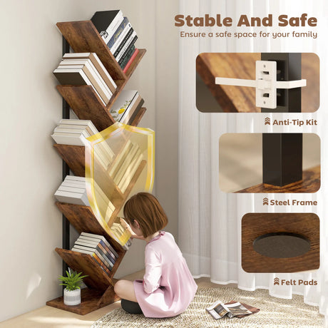 HOMCOM Eight-Section Tree Bookcase - Wood-Effect