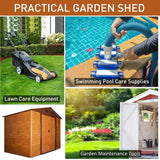 Outsunny 9 x 6ft Metal Garden Shed, House Hut Gardening Tool Storage with Ventilations, Sliding Door, Sloped Roof for Garden, Patio, Brown