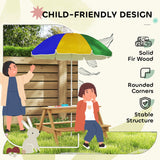AIYAPLAY Kids Picnic Table, Sand and Water Table with Wooden Benches, Adjustable Parasol and Storage Bins, Multicolour