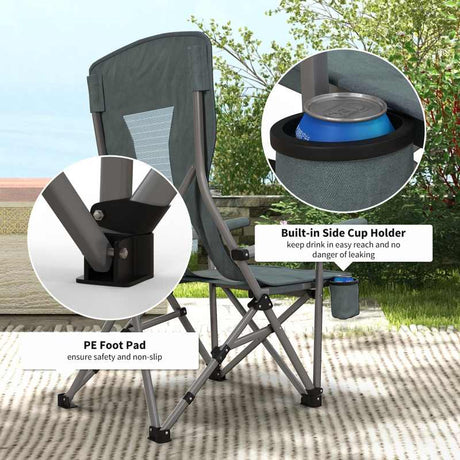 Outsunny Folding Camp Chair Portable Chair w/ Cup Holder Holds up to 136kg Perfect for Camping, Festivals, Garden, Caravan Trips, Fishing, Beach and BBQs