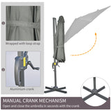 Outsunny 3 x 3(m) Cantilever Parasol with Cross Base, Garden Umbrella with 360 Rotation, Crank Handle and Tilt for Outdoor, Patio, Grey