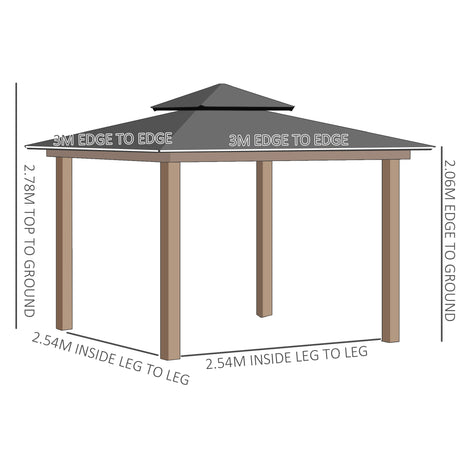 Outsunny 3 x 3 (m) Outdoor Polycarbonate Gazebo, Double Roof Hard Top Gazebo with Galvanised Steel Frame, Nettings & Curtains for Garden, Lawn, Patio and Deck, Khaki