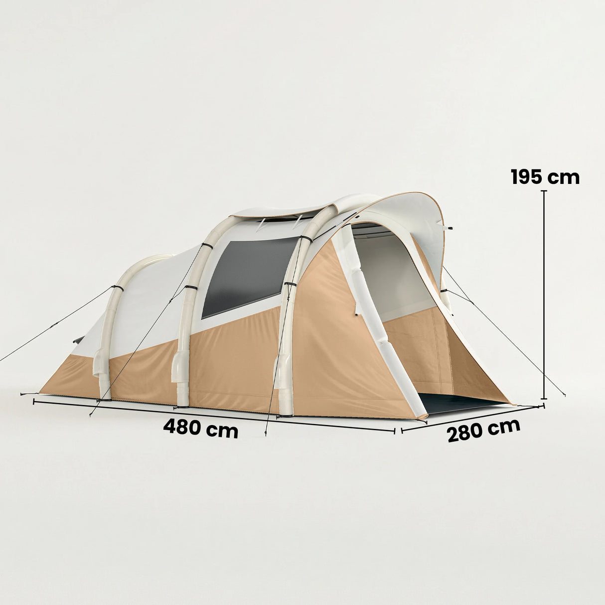 Outsunny Inflatable Camping Tent w/ Air Pump, Easy Setup 2-3 Person Blow Up Tent, Khaki