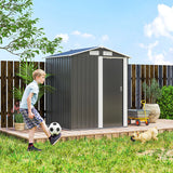 Outsunny Garden Metal Tool Storage Shed with Sliding Door, Sloped Roof and Foundation Kit, 152 x 132 x 188cm, Grey