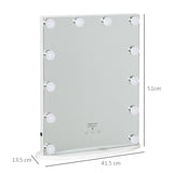 HOMCOM Hollywood Mirror with Lights for Makeup Dressing Table, Lighted Vanity Mirror with 12 Dimmable LED Bulbs and USB Plug in Power Supply, White