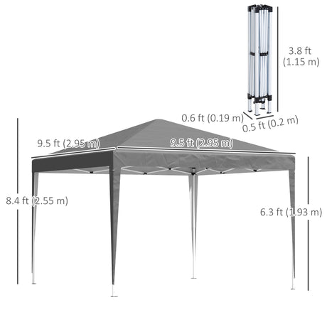 Outsunny 3 x 3 m Garden Pop Up Gazebo Marquee Party Tent Wedding Canopy, Height Adjustable with Carrying Bag, Grey