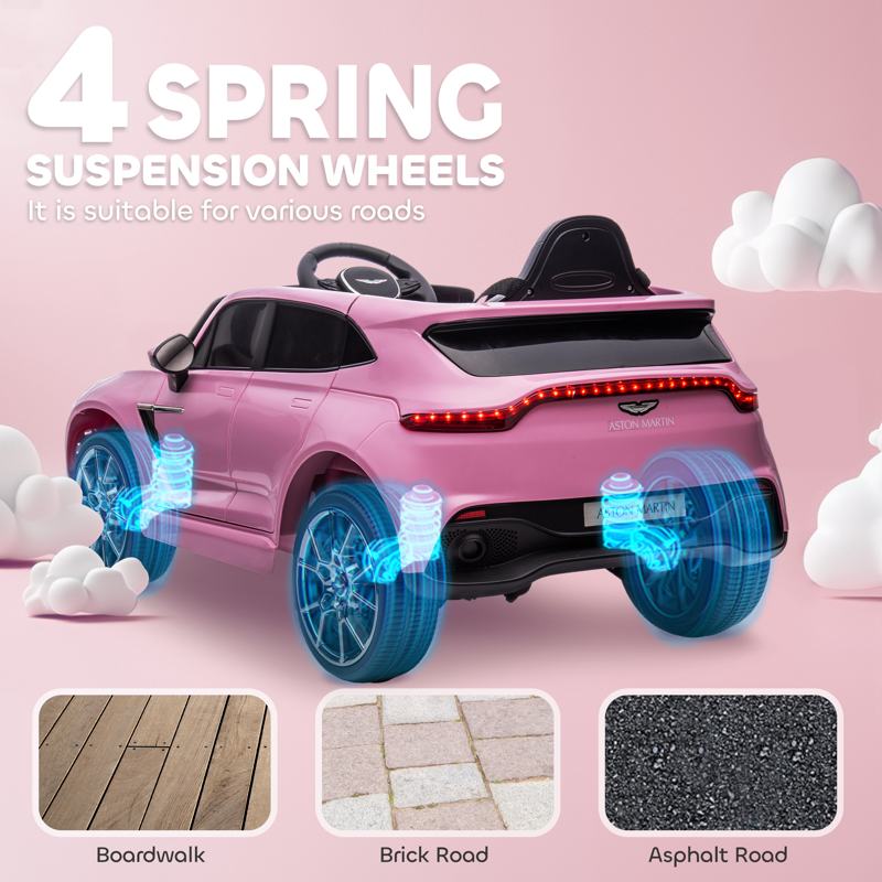 AIYAPLAY Aston Martin DBX Licensed Battery Powered Kids Electric Car, 12V Kids Ride on Car w/ Lights, Music Horn, Pink