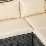 Outsunny 3 Pieces PE Rattan Garden Furniture Set with 10 cm Thick Cushions, 4 Seater Garden Corner Sofa Set with Glass Top Coffee Table, Outdoor Furniture for Patio, Porch, Beige