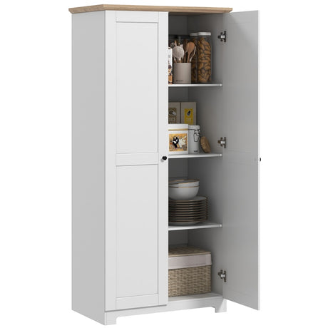 HOMCOM 172cm Kitchen Cupboard, Freestanding Storage Cabinet with Doors and Shelves, Modern 2-Door Kitchen Pantry Cupboard for Dining Room, White