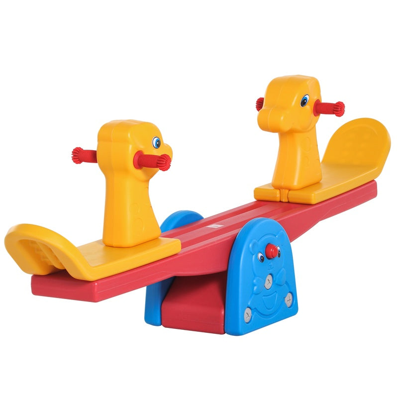 HOMCOM Kids Seesaw Safe Teeter Totter 2 Seats with Easy-Grip Handles, Safe, Indoor Outdoor Living Room Playroom Backyard Equipment, for 1-4 years old Multicolor