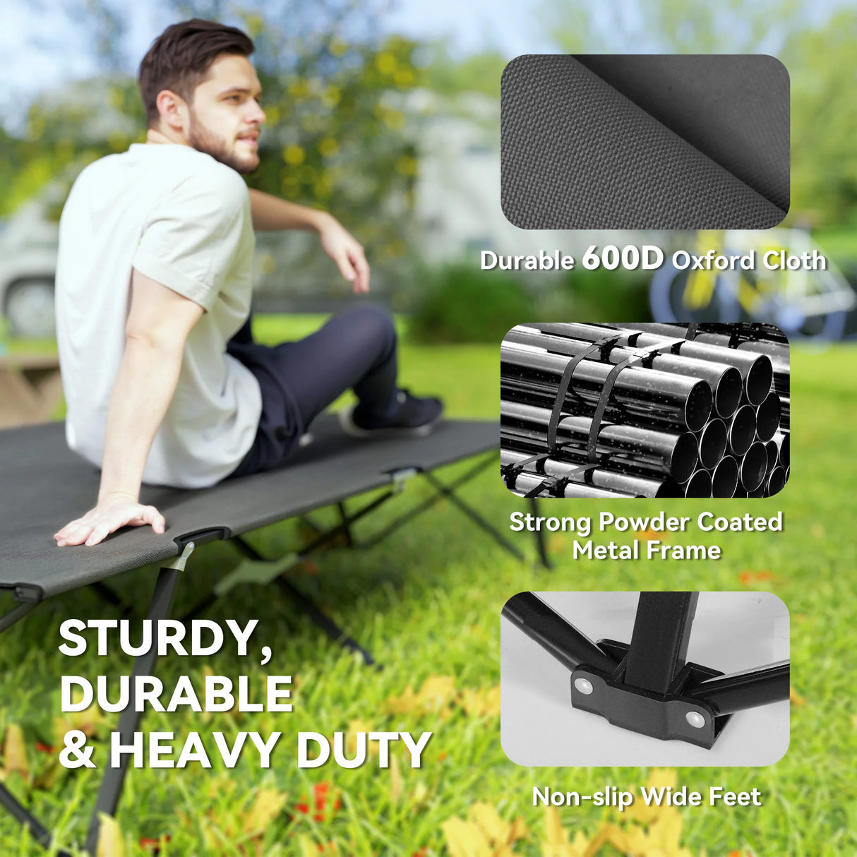 Outsunny Double Camping Cot Bed, with Bag - Charcoal Grey