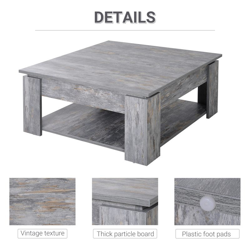 HOMCOM 2 Tier Wood Coffee Table Side Table Bottom Storage Shelf  Simple Modern Living Room Grey Wood Grain