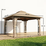 Outsunny 3.3 x 3.3 m Outdoor Garden Gazebo with Post Shelves, UPF50+ Patio Permanent Pavilion with Hook, Khaki