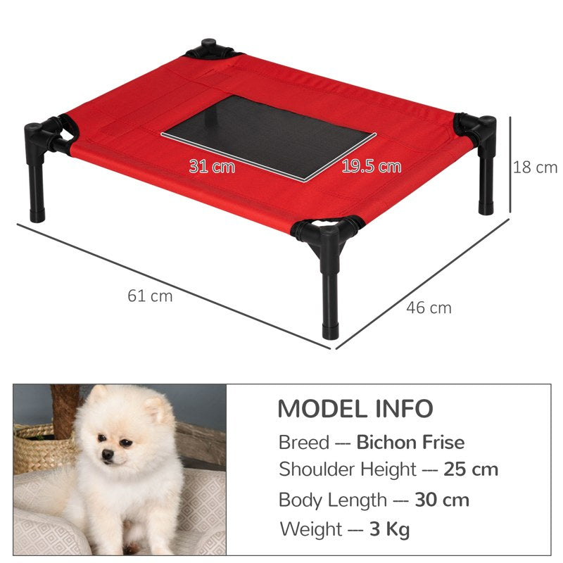 PawHut Raised Dog Bed Cat Elevated Lifted Portable Camping w/ Metal Frame Black and Red (Small)