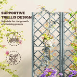 Outsunny Raised Garden Bed with Trellis, Plastic Planter Box with Drainage Holes, Drain Plugs and Water Reservoirs for Climbing Plants, Vegetables, Flowers, Grey