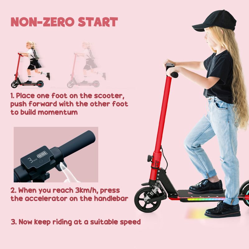 SPORTNOW Folding Electric Scooter for Kids Age 6-14 with Dual Brakes, Front Suspension, LED Colourful Lights and Display, 6.8kg Lightweight Aluminium E Scooter, Up to 14 KM/H & 6 KM, Red