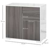 HOMCOM High Gloss Frame Sideboard, Side Cabinet, Push-Open Design with 2 Drawer for Living Room, Bedroom, Grey