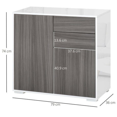 HOMCOM High Gloss Frame Sideboard, Side Cabinet, Push-Open Design with 2 Drawer for Living Room, Bedroom, Grey