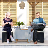 Outsunny Set of 2 Rattan Storage Ottoman, Outdoor Footstool with Removable Cushions, Garden Storage Seat for Balcony, Porch, Living Room, Cream