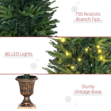 HOMCOM 1.2m 4ft Christmas Tree Entrance Dcor 750 Tips Xmas Pre-lit Tree 80 LED with Vase Base