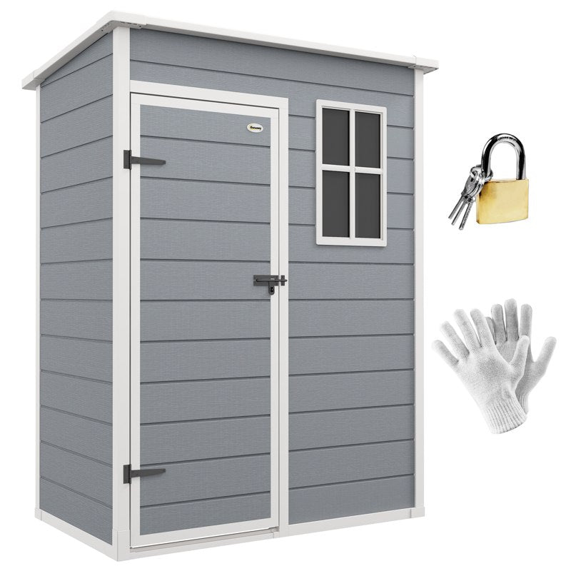 Outsunny 5' x 3' Garden Shed with Floor, Outdoor Storage Shed with Lockable Door, Window and Vent for Garden, Patio, Grey