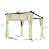 Outsunny 3 x 3 m Retractable Roof Pergola, with Curtains - Beige