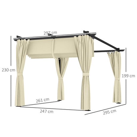 Outsunny 3 x 3 m Retractable Roof Pergola, with Curtains - Beige