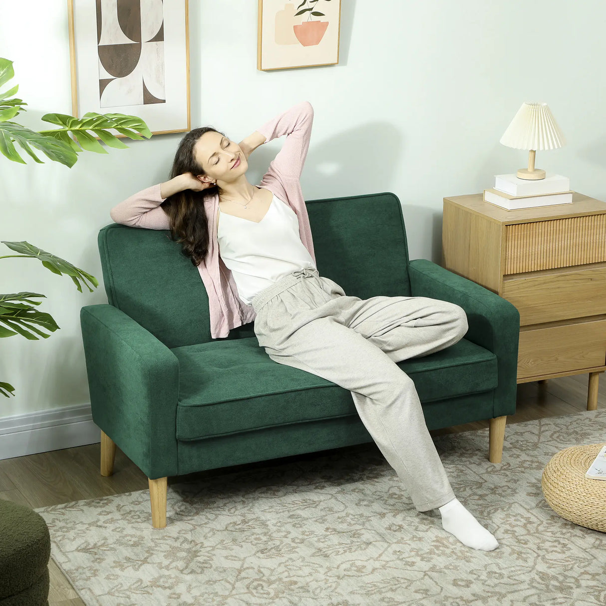 HOMCOM Two-Seater Velvet-Feel Sofa - Green