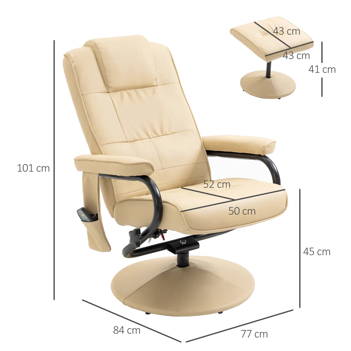 HOMCOM Swivel Recliner Chair and Footstool, Faux Leather Massage Recliner Armchair with Remote Control and Round Wrapped Base, Beige