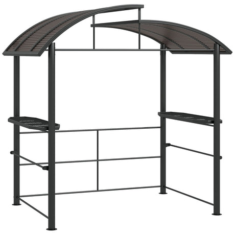 Outsunny 2.4 x 1.5m Outdoor Grill Gazebo with Side Shelves, PC Board Roof, Dark Grey