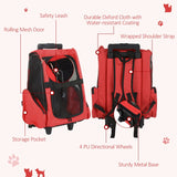 PawHut Pet Travel Backpack Bag Cat Puppy Dog Carrier w/ Trolley and Telescopic Handle Portable Stroller Wheel Luggage Bag (Red)