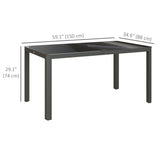 Outsunny 150cm x 88cm Aluminium Table, with Glass Tabletop - Grey