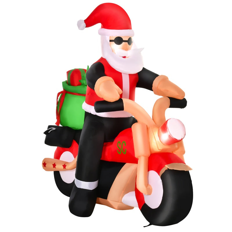 HOMCOM 5.5ft Christmas Inflatable Santa Claus Riding a Motorcycle Blow Up Decoration Xmas Dcor for Garden