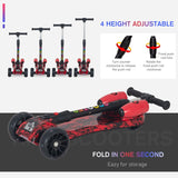 HOMCOM Kids Scooter, 3 Wheel Foldable Kick Scooter Adjustable Height w/ Flashing Wheels, Music, Water Spray for 3-6 Years, Red