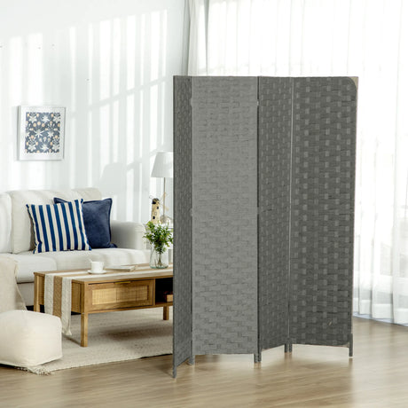 HOMCOM 4-Panel Room Dividers, Wave Fibre Freestanding Folding Privacy Screen Panels, Partition Wall Divider for Indoor Bedroom Office, 170 cm, Grey