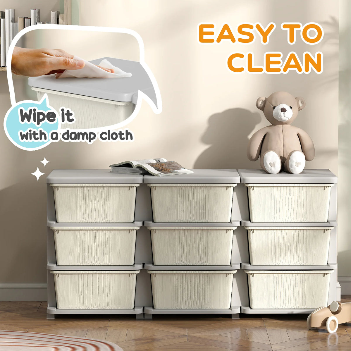 HOMCOM Kids Storage Unit, with Nine Drawers - Cream