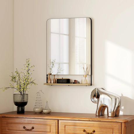 HOMCOM Wall Mirror with Wood Shelf - Black
